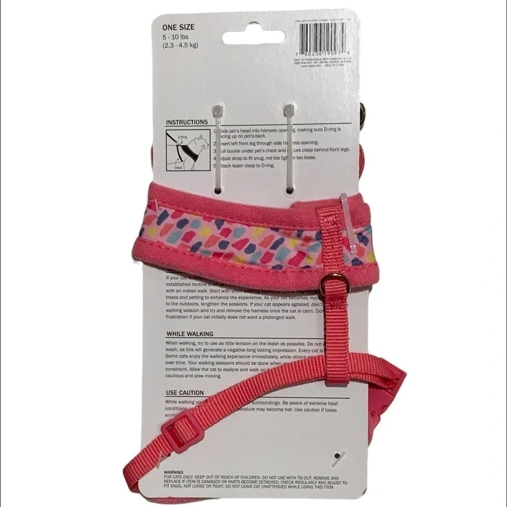 Cat Harness and Leash Set Adjustable For Cats 5-10 LBS Pink Multicolor One Size